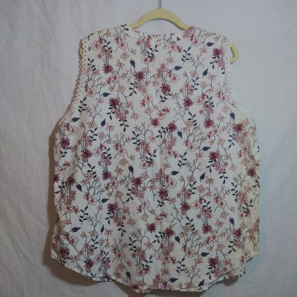 Liz Claiborne Linen Natural Sleeveless Button Up Floral Cottagecore Top Size XL - Picture 5 of 5